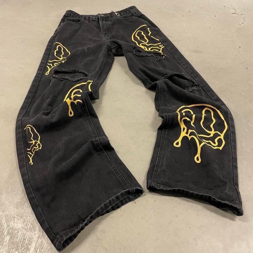Others Follow Black Jeans with Yellow Graphic Drip Design
